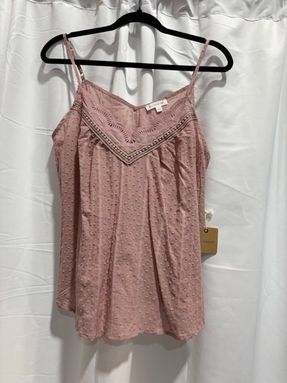 Blu Pepper Swiss Dot Crochet Lace Cami Top Blush Pink NWT Size L